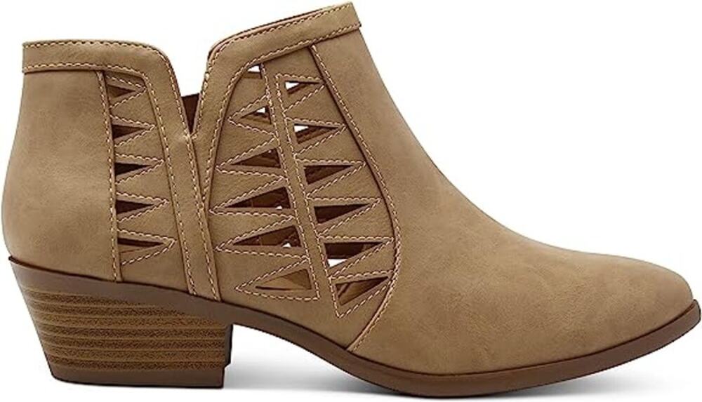 MARCOREPUBLIC Oslo Women Cutout Ankle Brown Booties Block Stacked Heels US Sz 9